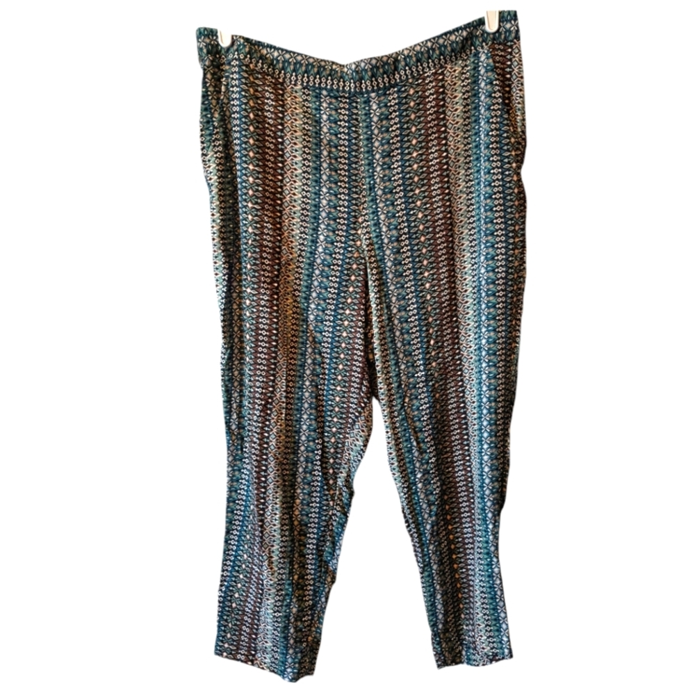 Jessica Simpson Silky Pull on Pants Brown White Blue Pockets sz. XL - Picture 3 of 10